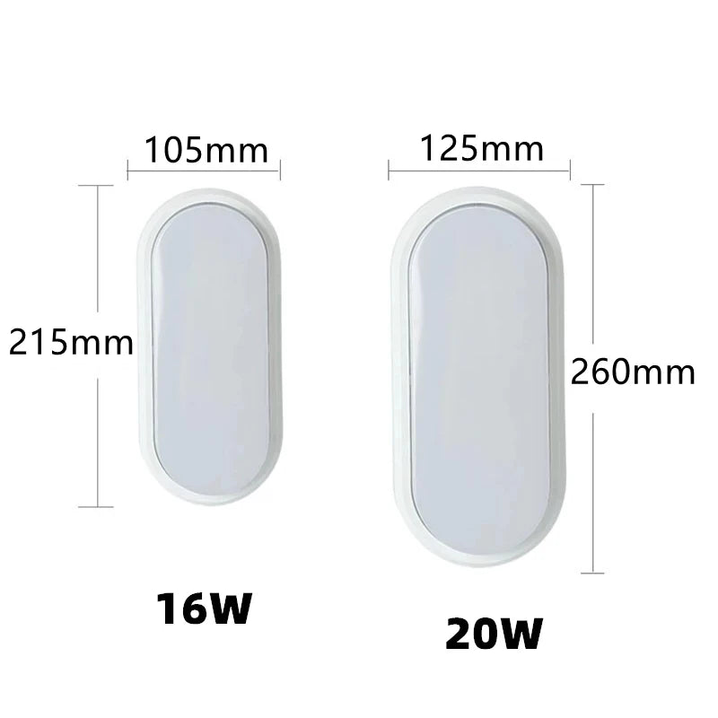 16W 20W Modern LED Moistureproof Wall Lamp Bathroom Porch Ceiling Sconce Aisle Indoor Outdoor Surface Mounted Oval Wall Lighting