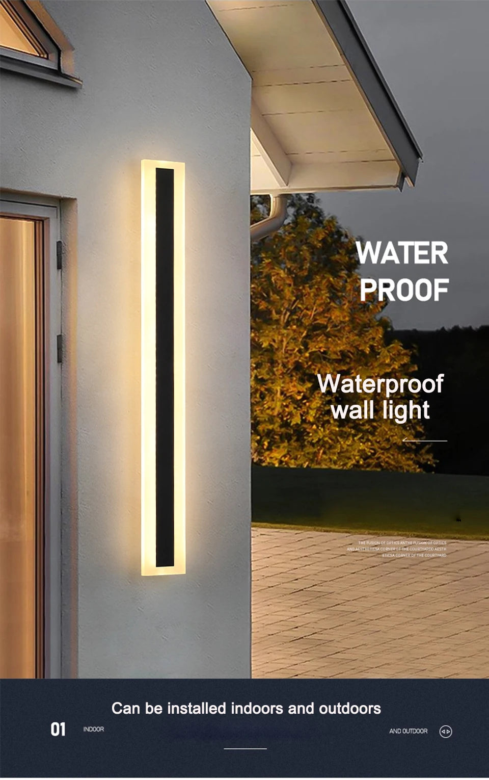 Modern LED Waterproof IP65 outdoor Long wall lamp villa  Wall Light Garden porch Sconce Light 110V 220V Black Sconce Luminaire