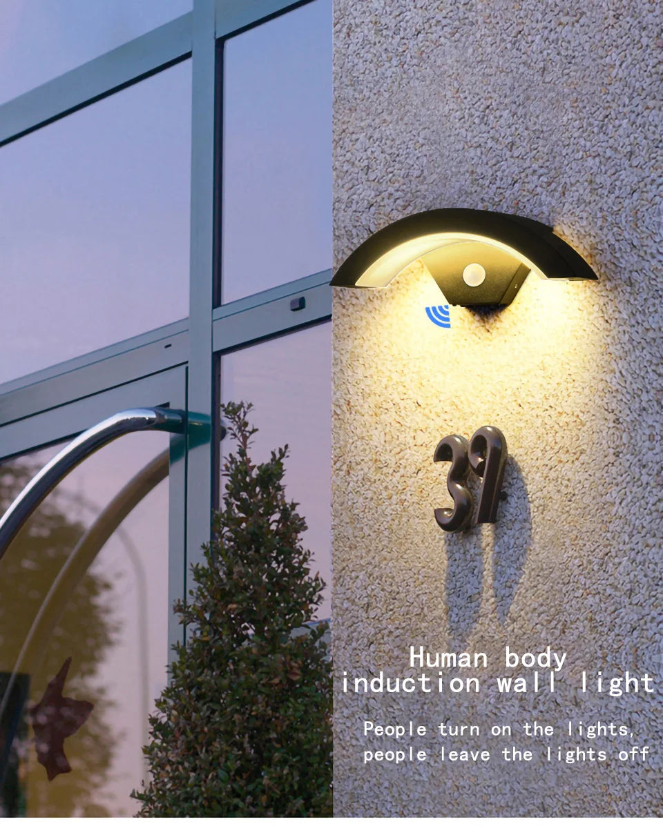 Semicircular Outdoor Wall Lamp IP65 Waterproof LED Lighting With Motion Sensor Entrance Porch Garden Courtyard Aisle Wall Lamp
