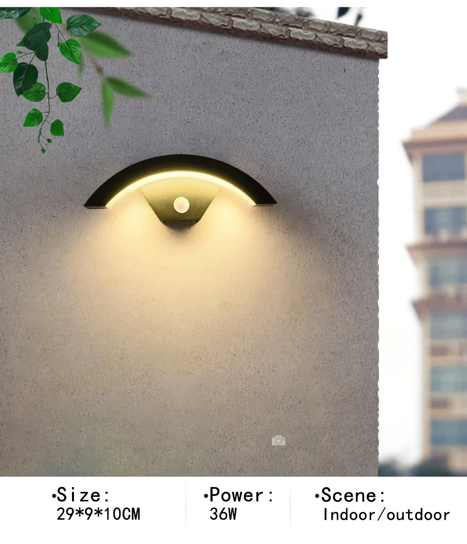 Semicircular Outdoor Wall Lamp IP65 Waterproof LED Lighting With Motion Sensor Entrance Porch Garden Courtyard Aisle Wall Lamp