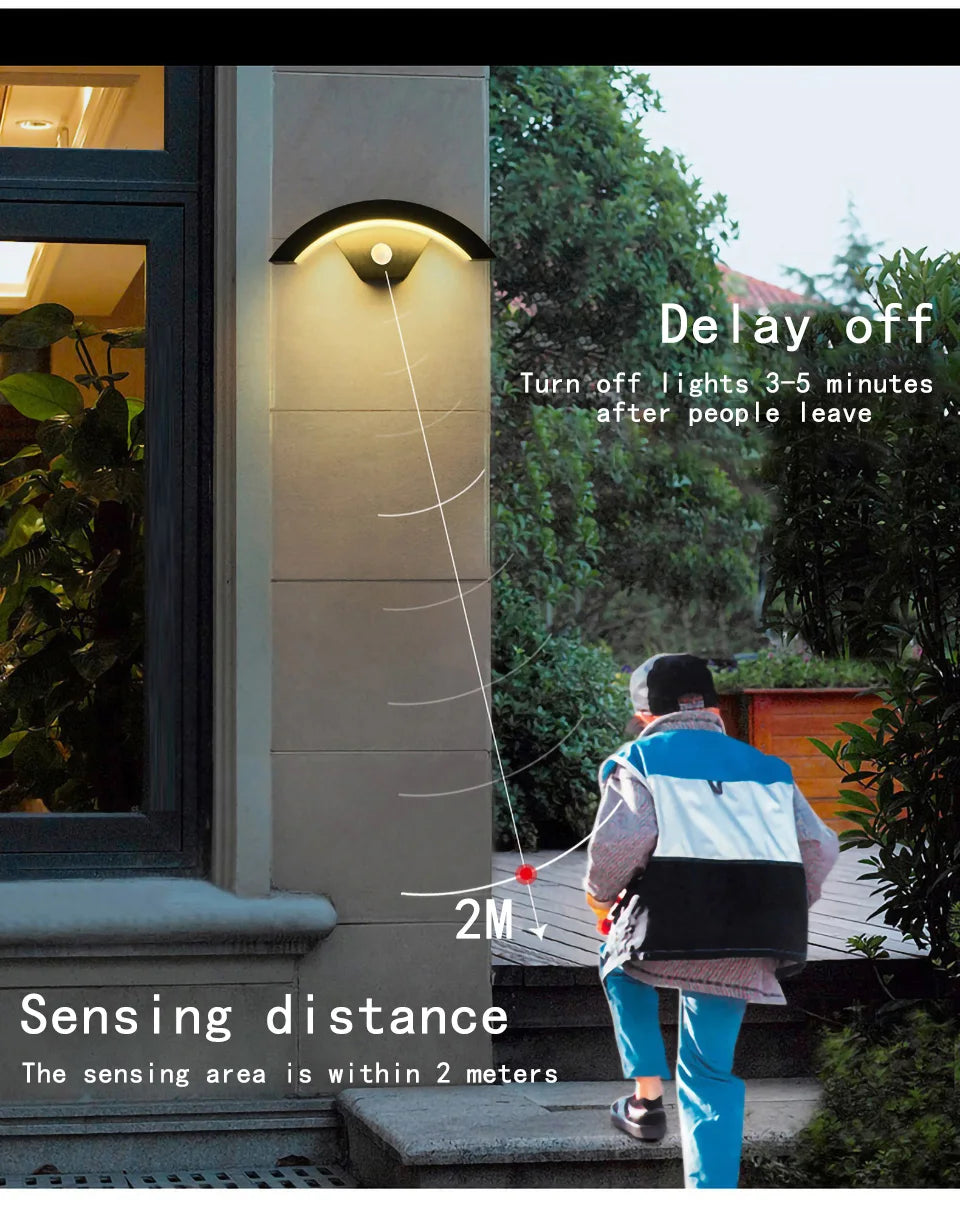 Semicircular Outdoor Wall Lamp IP65 Waterproof LED Lighting With Motion Sensor Entrance Porch Garden Courtyard Aisle Wall Lamp