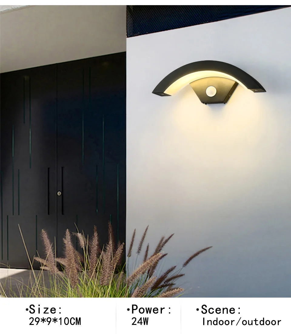 Semicircular Outdoor Wall Lamp IP65 Waterproof LED Lighting With Motion Sensor Entrance Porch Garden Courtyard Aisle Wall Lamp