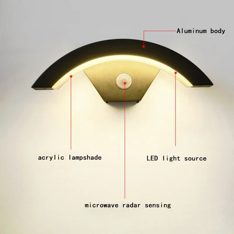 Semicircular Outdoor Wall Lamp IP65 Waterproof LED Lighting With Motion Sensor Entrance Porch Garden Courtyard Aisle Wall Lamp
