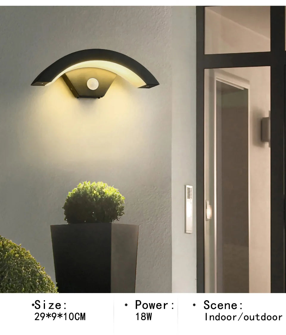 Semicircular Outdoor Wall Lamp IP65 Waterproof LED Lighting With Motion Sensor Entrance Porch Garden Courtyard Aisle Wall Lamp