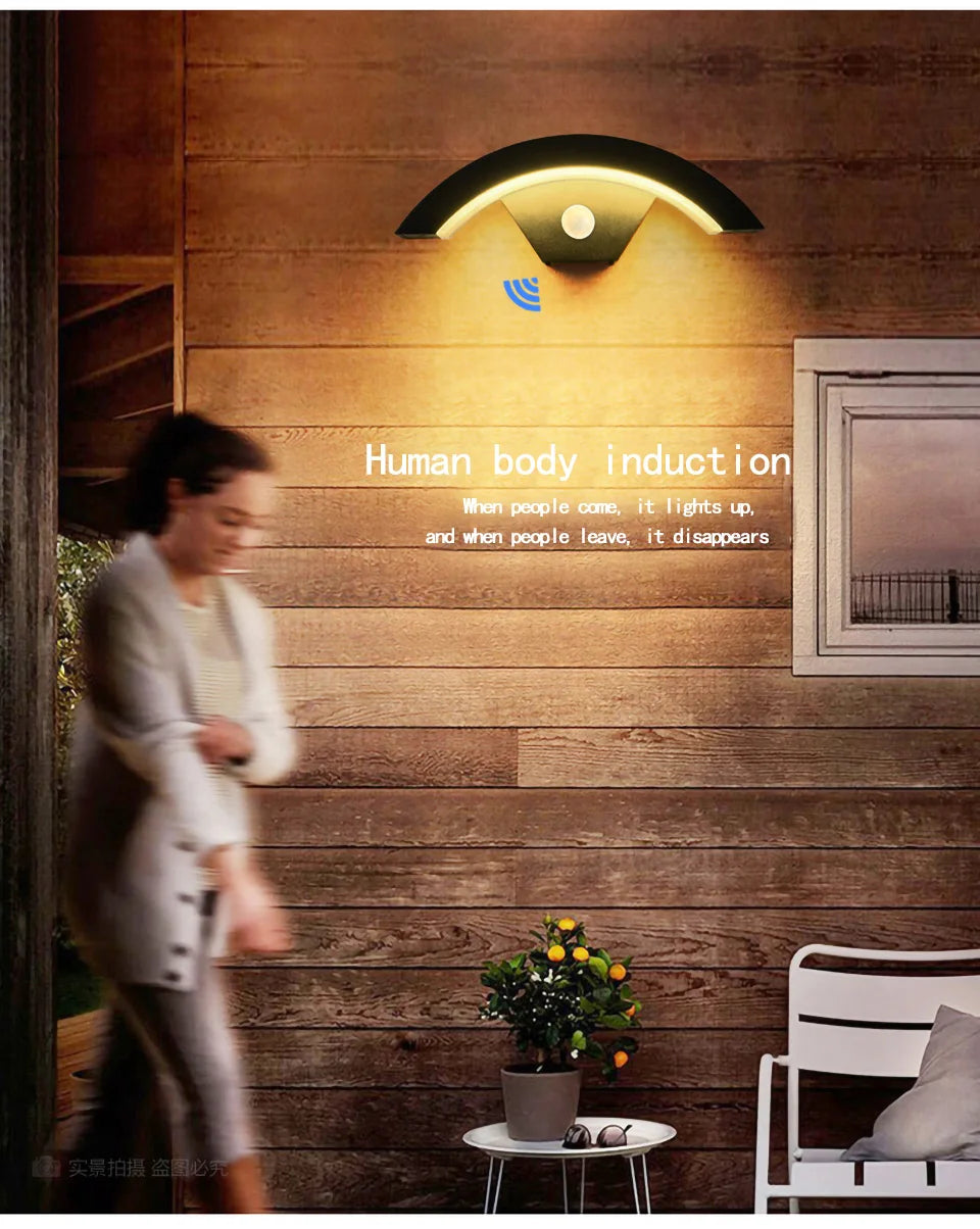 Semicircular Outdoor Wall Lamp IP65 Waterproof LED Lighting With Motion Sensor Entrance Porch Garden Courtyard Aisle Wall Lamp