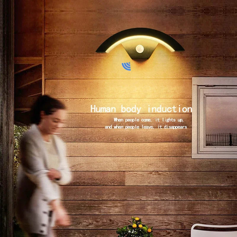 Semicircular Outdoor Wall Lamp IP65 Waterproof LED Lighting With Motion Sensor Entrance Porch Garden Courtyard Aisle Wall Lamp