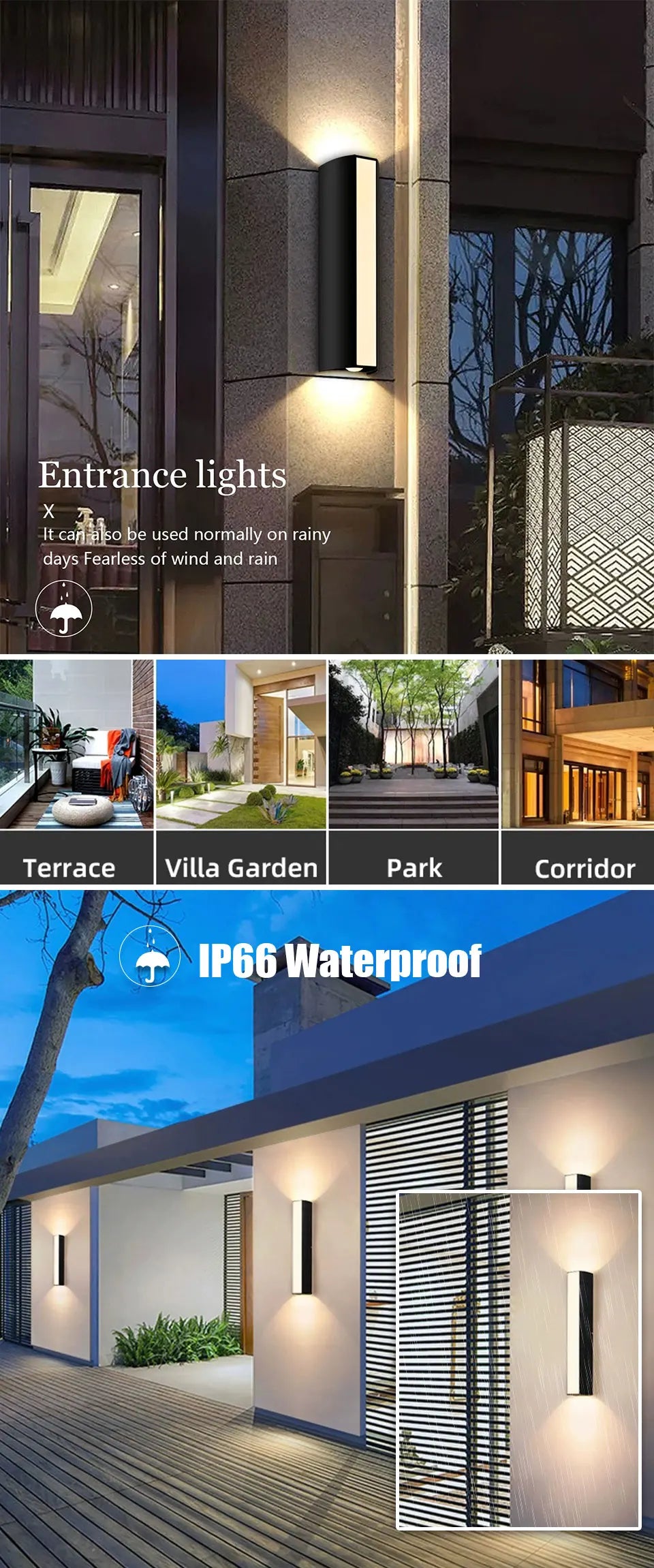 Outdoor LED Wall Light 10W IP66 Waterproof Lamp AC85-265V Warm White Cold White Exterior Wall Mounted Lighting for Home Decor