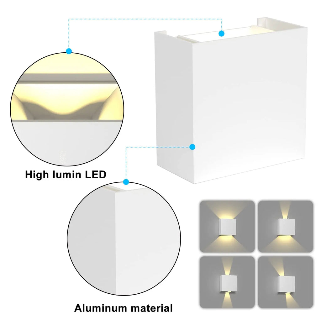LED Wall Sconces 6W Modern Indoor Outdoor IP65 Wall Lamp, Up Down Wall Mount Lights for Living Room Hallway Bedroom
