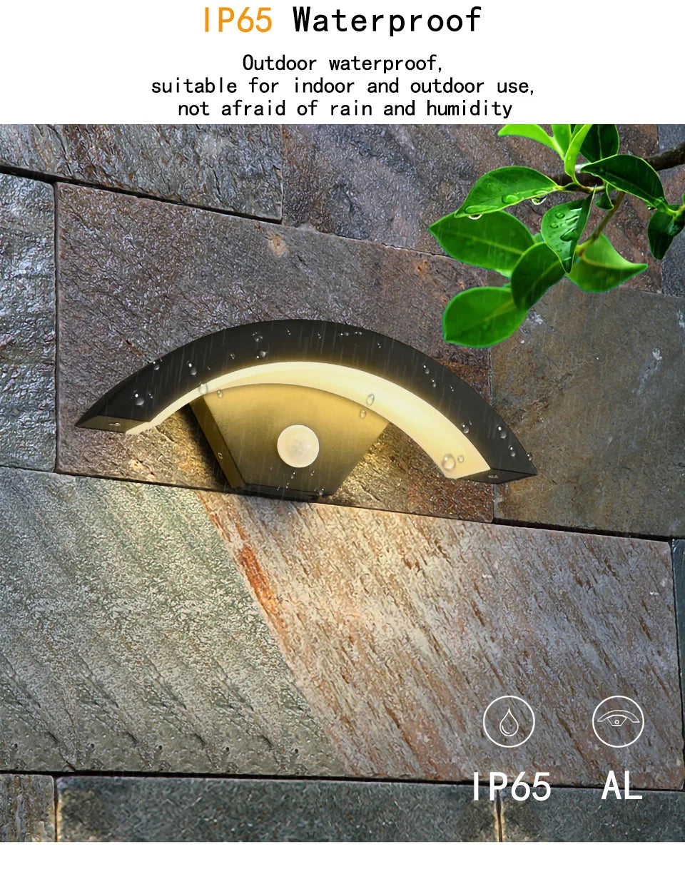 Semicircular Outdoor Wall Lamp IP65 Waterproof LED Lighting With Motion Sensor Entrance Porch Garden Courtyard Aisle Wall Lamp
