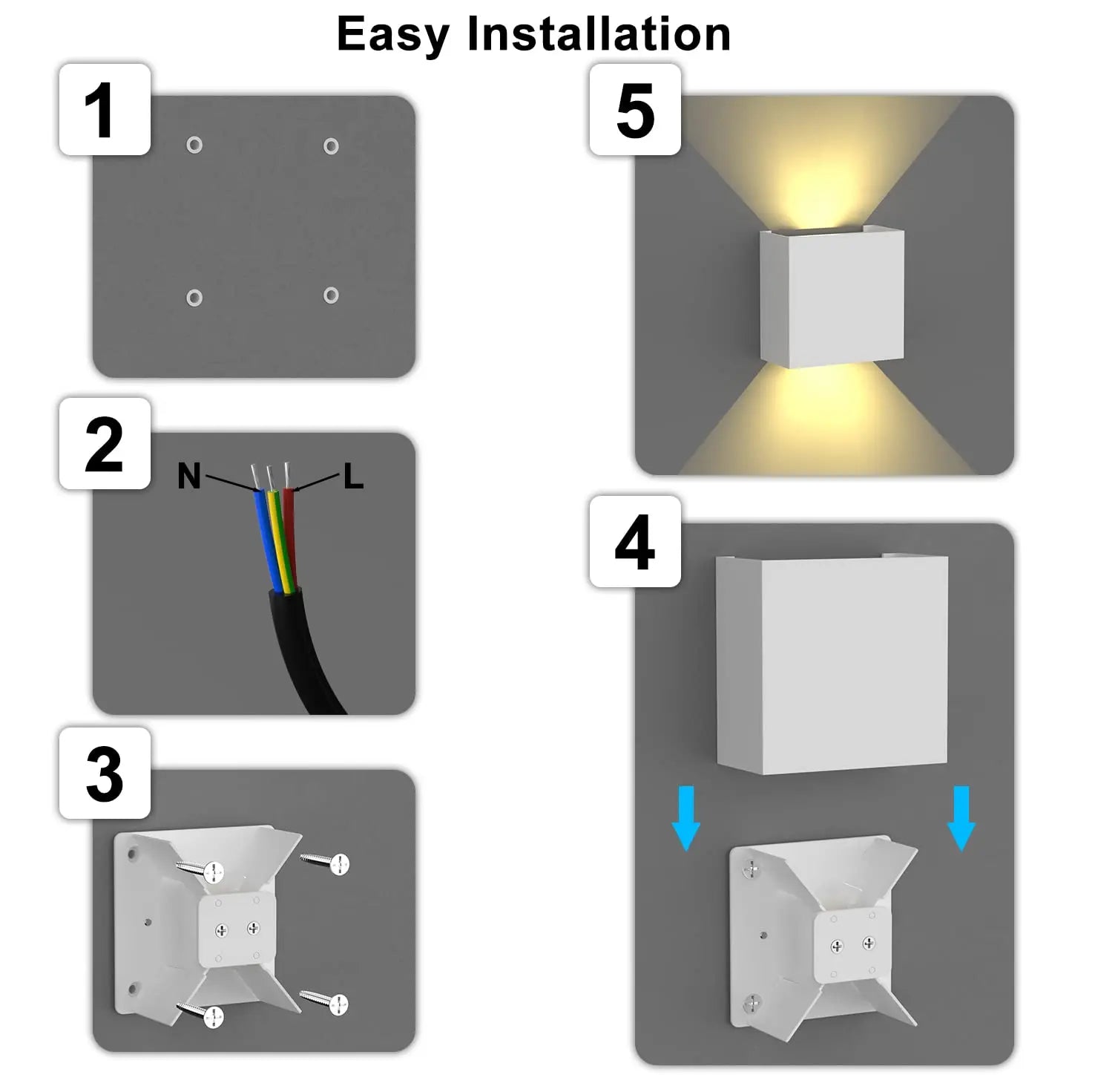 LED Wall Sconces 6W Modern Indoor Outdoor IP65 Wall Lamp, Up Down Wall Mount Lights for Living Room Hallway Bedroom