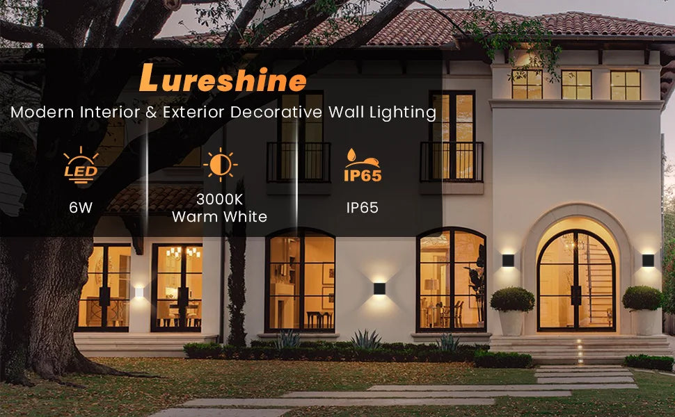 LED Wall Sconces 6W Modern Indoor Outdoor IP65 Wall Lamp, Up Down Wall Mount Lights for Living Room Hallway Bedroom